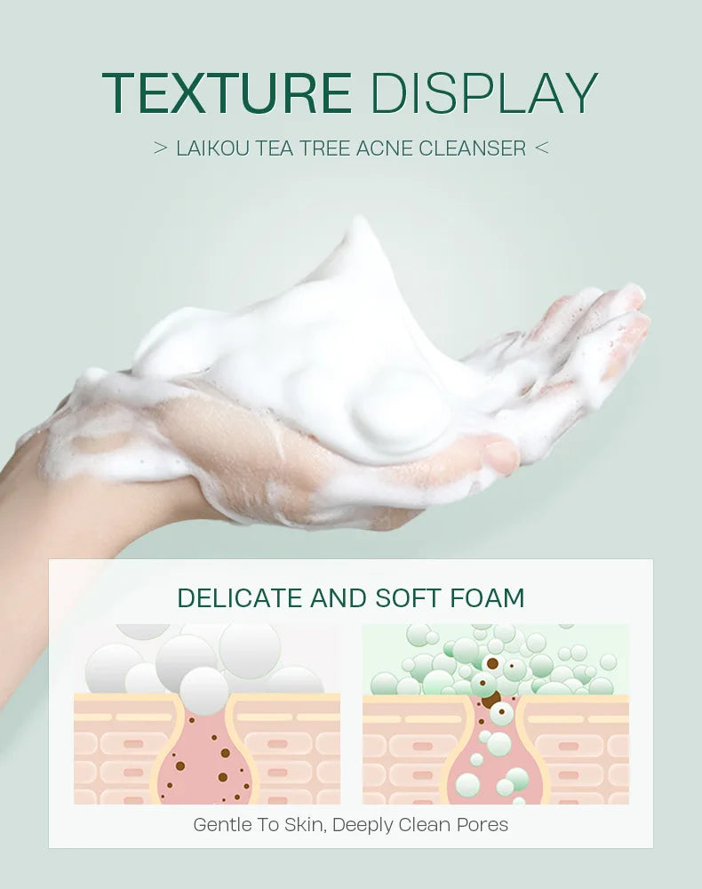 LAlKOU Tea Tree Cleanser Gentle Acne Treatment Blackhead Cleaner Shrink Pore Deep Clean Oil Control Moisturizing Face Skin Care