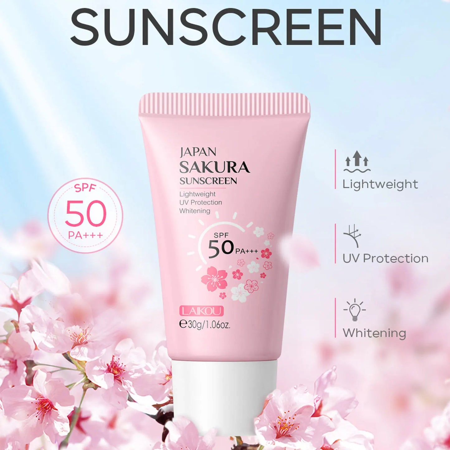 Sakura Sunscreen Cream SPF50 Facial Sun Block Isolation Lotion Cream SKIN Protector Brightning Moisturizer Lightning Cream