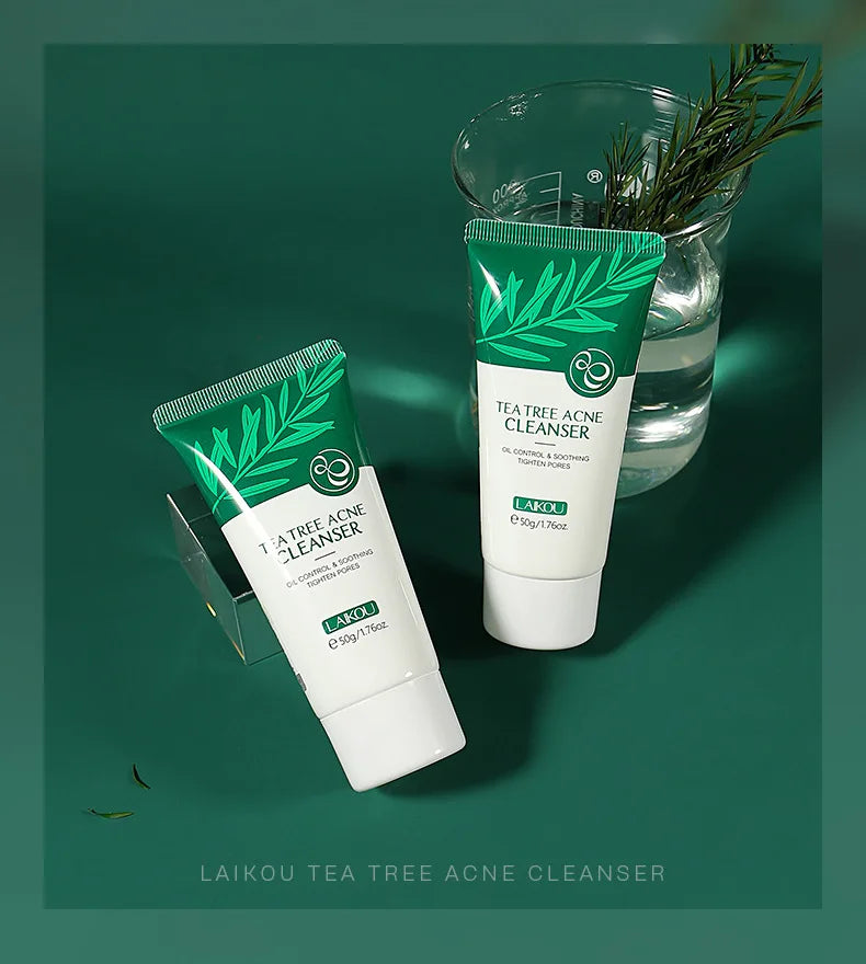 LAlKOU Tea Tree Cleanser Gentle Acne Treatment Blackhead Cleaner Shrink Pore Deep Clean Oil Control Moisturizing Face Skin Care