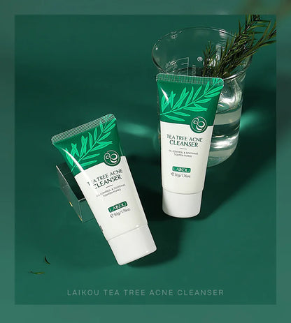 LAlKOU Tea Tree Cleanser Gentle Acne Treatment Blackhead Cleaner Shrink Pore Deep Clean Oil Control Moisturizing Face Skin Care