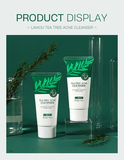 LAlKOU Tea Tree Cleanser Gentle Acne Treatment Blackhead Cleaner Shrink Pore Deep Clean Oil Control Moisturizing Face Skin Care