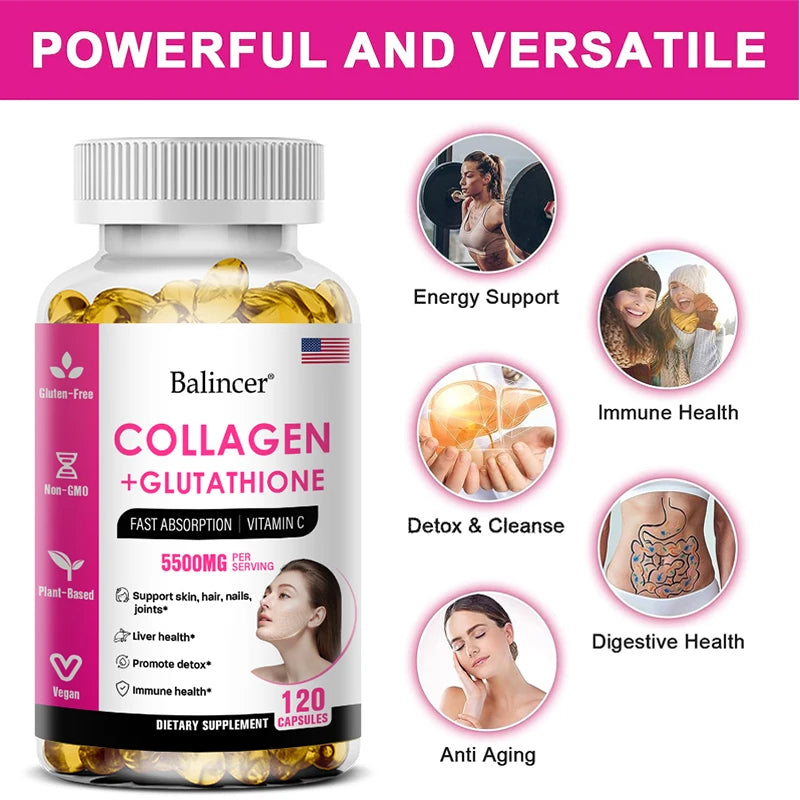 Glutathione Collagen Supplement - Maintain Youthful Vitality - Support Skin Health, Antioxidant Supplement, Non-GMO