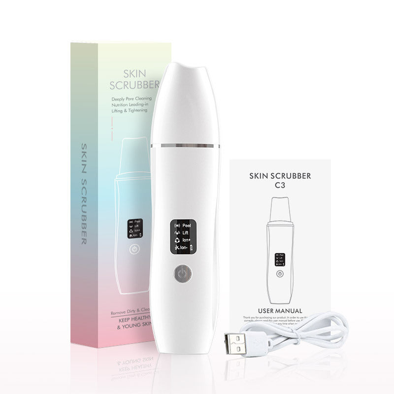 White Ultrasonic Skin Scrubber - Deep Pore Cleansing Facial Exfoliator with USB Type-C Charging